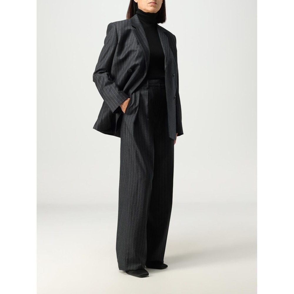 Theory Double Pleat Wide-Leg Pant in Gray Pinstripe Wool Flannel Size 00